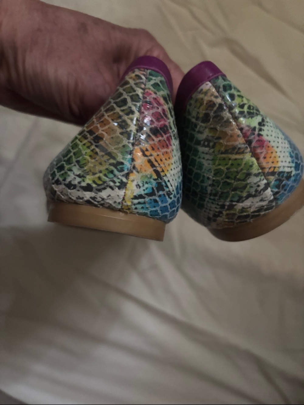 Stuart Weitzman Multicolor Snake-Print Ballet Flats with Purple Trim - Picture 6 of 7